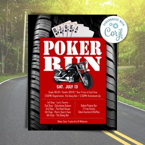 Poker Run Flyer – Printable Invitation for Motorcycle Rides, Charity Events & Fun Runs – Editable, Instant Download
