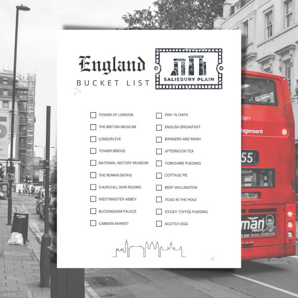 Travel Bucket List, England Travel Bucket List, Printable Travel Bucket List, Adventure List, England Foodie List, England Destinations