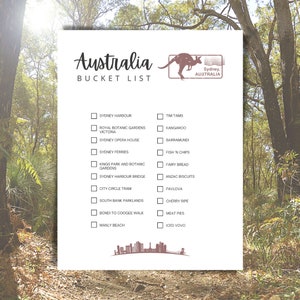 Liste des seaux de voyage, Liste des seaux de voyage en Australie, Imprimable liste des seaux de voyage, Liste des aventures, Liste des gourmets en Australie, Australie, seaux