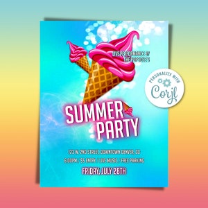 Bright Summer Party Flyer: BBQ, Birthday, Pool Party (Digital Download)