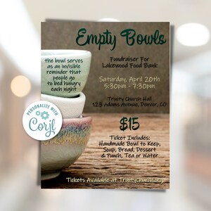 Empty Bowls Fundraiser Flyer: Editable Charity Event (Instant Download)