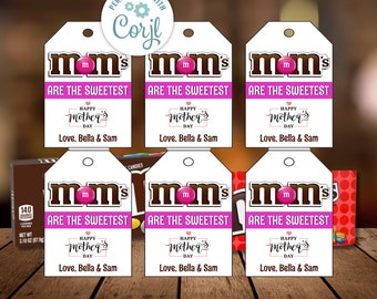 Editable Mother’s Day Gift Tags – M&M Gift Tags, Candy Labels, Customizable Mother’s Day Tags, Printable Digital Download