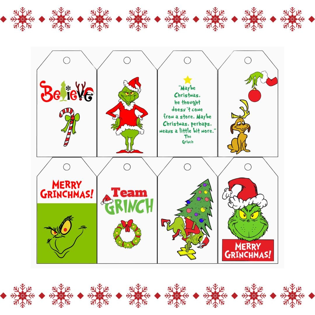 grinch christmas gift tags – printable holiday tags for presents