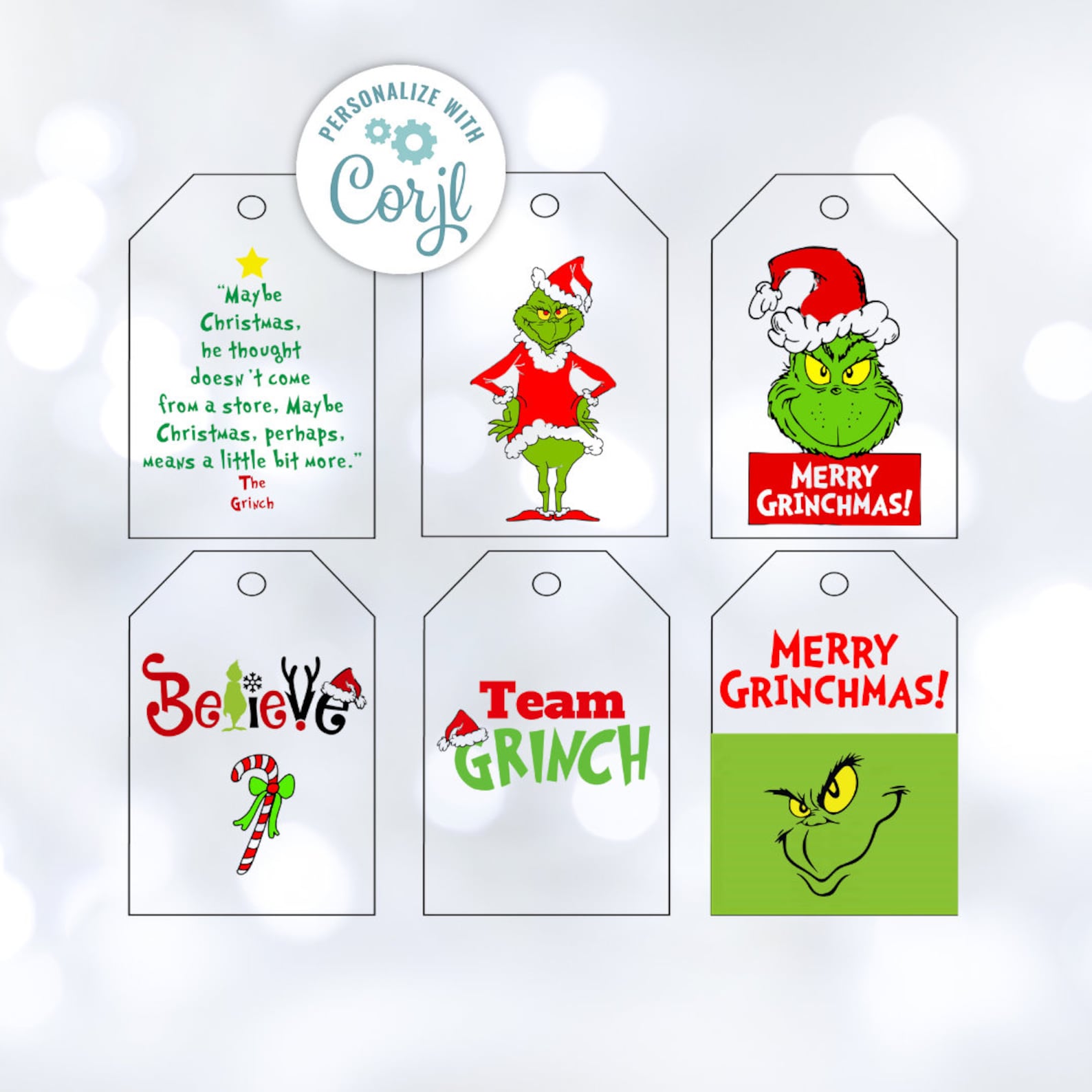 Grinch Christmas Gift Tags Printable Holiday Tags for Presents
