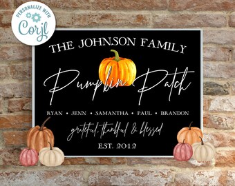 Pumpkin Patch Print, Autumn Family Print, Custom Family Print, Grateful Thankful Blessed Print, Autumn, Fall, Personalized Family Poster