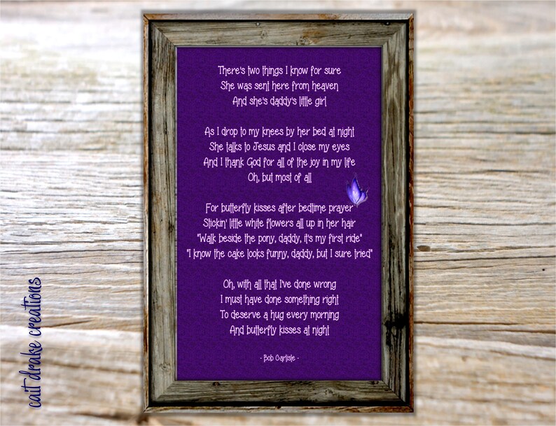 Butterfly Kisses Bob Carlisle Song Lyrics Poster Digital Print Etsy