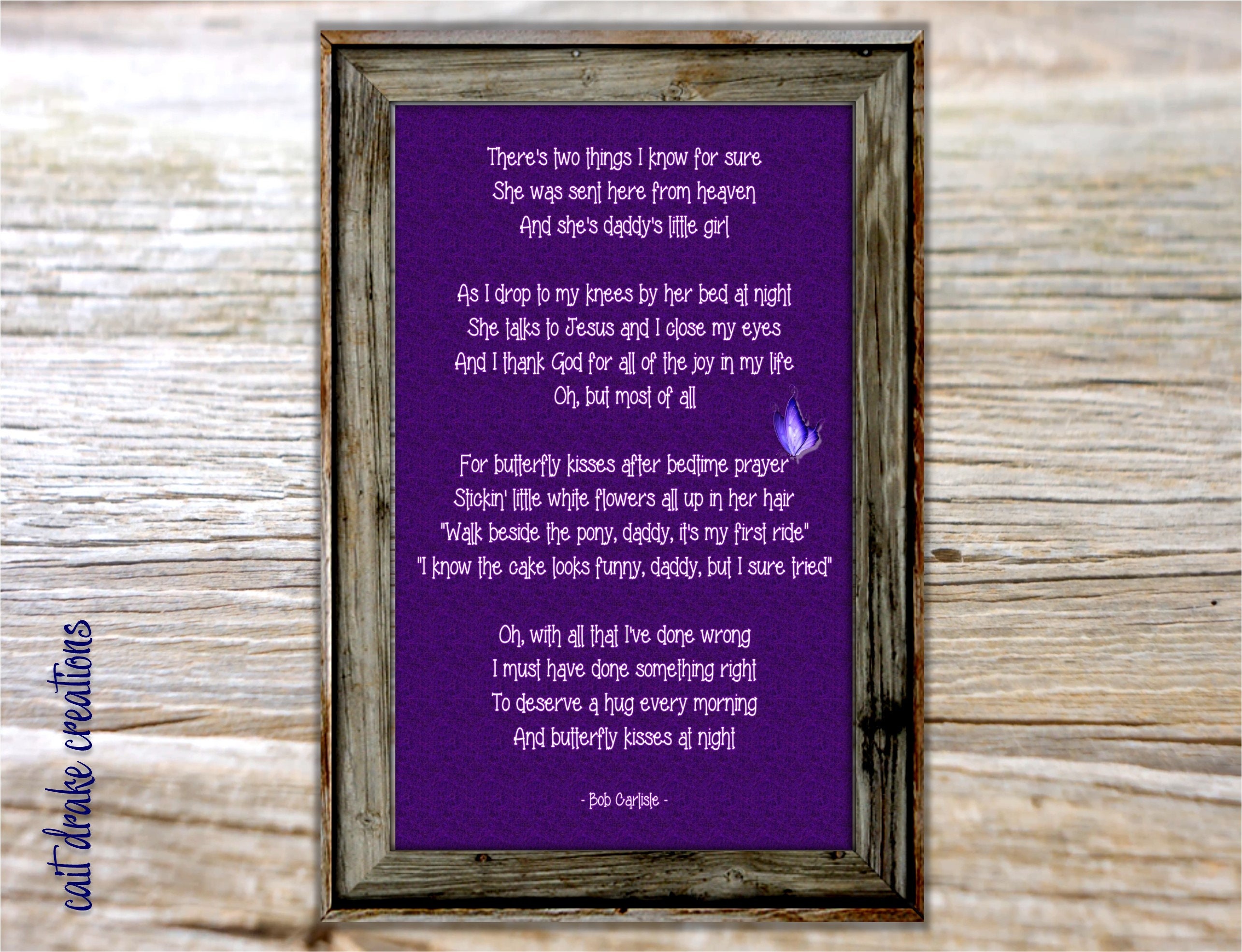 Butterfly Kisses Bob Carlisle Song Lyrics Poster Digital Print - Etsy Canada
