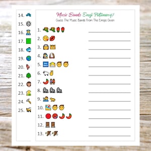 Emoji Pictionary Game - Fun Party Game for All Ages, Music Bands Game, Printable & Instant Download, Fun Emoji Game
