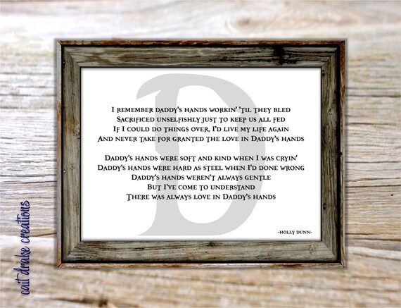 Daddy S Hands Song Lyrics Holly Dunn Print Poster Digital Etsy