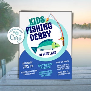 Fishing Derby Flyer – Printable Invitation for Community Fishing Events, Family Fun and Outdoor Competitions – Editable, Instant Download