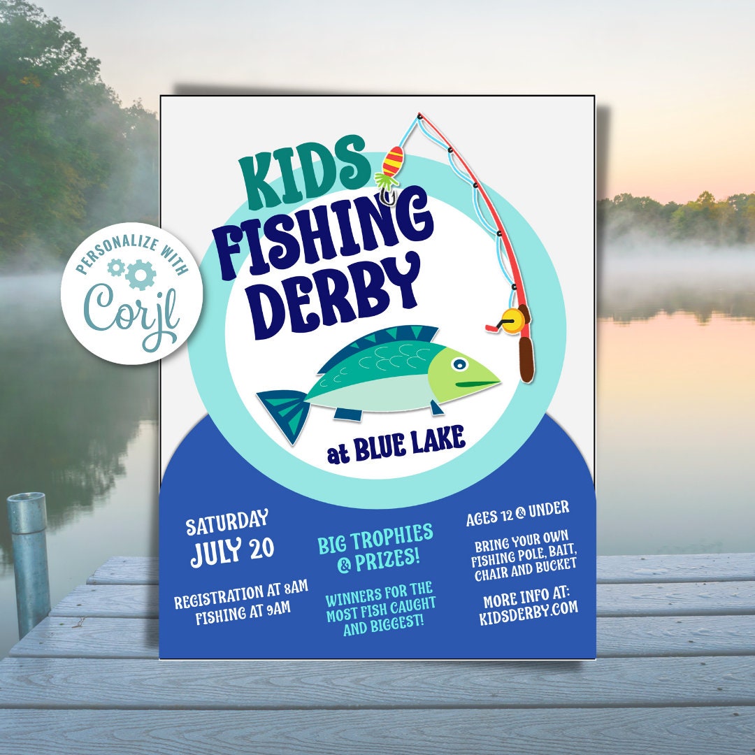 Kids Fishing Derby Flyer, Fishing Derby Flyer, Fishing Tournament Flyer
