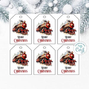 Etiquetas de presente de trem de Natal – Etiquetas de feriado para impressão – Designs de trem festivo para presentes e lembrancinhas – Download instantâneo para diversão sazonal