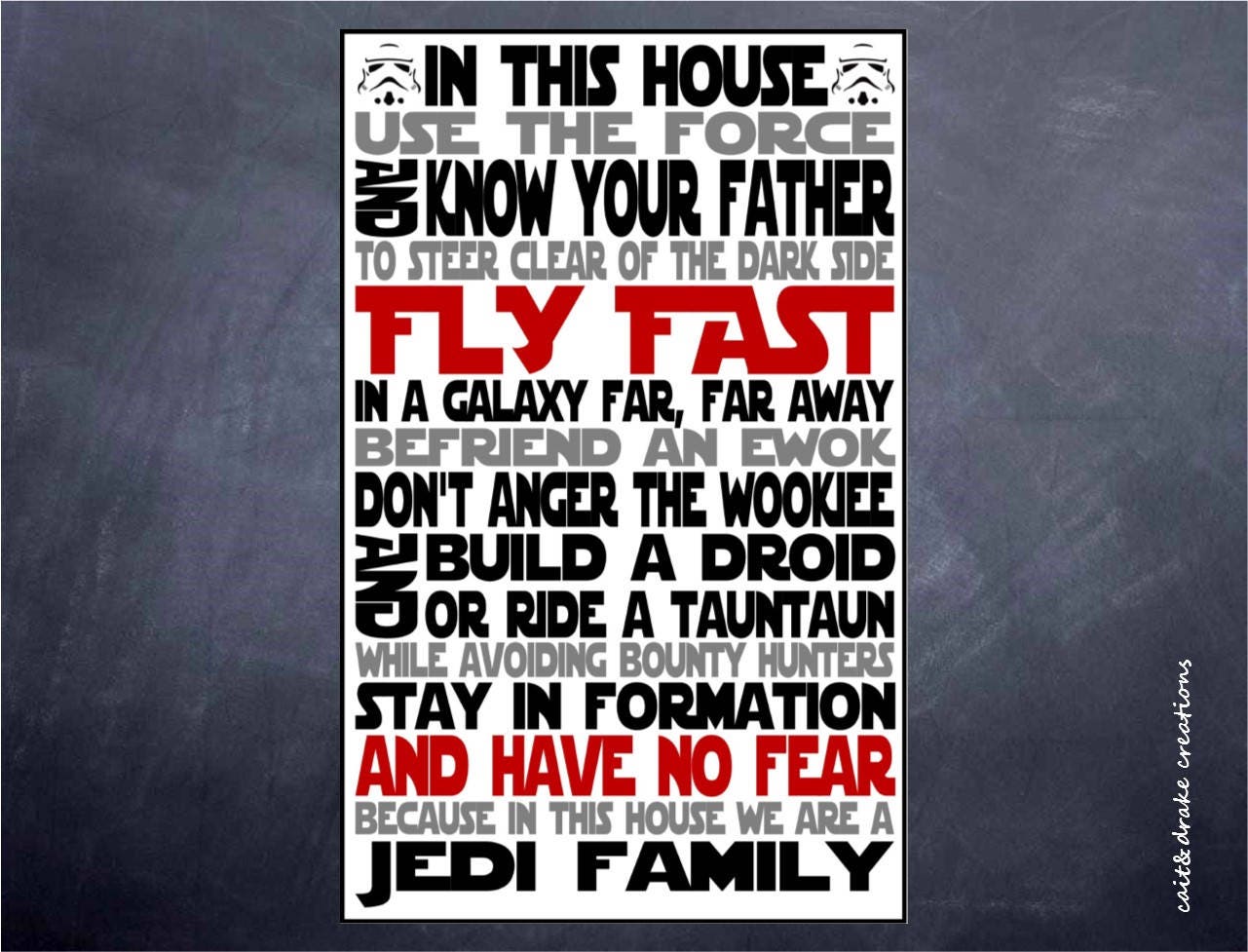 Jedi Family Star Wars In This House Quote Poster Digital ...