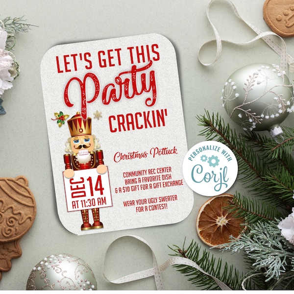 Editable Christmas Holiday Potluck Dinner Party Invitation Flyer Digital Print Printable Corjl Print