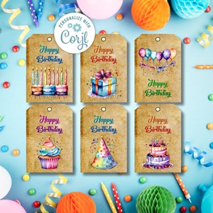 Happy Birthday Gift Tags – Printable Party Favor Tags for Kids & Adults – Fun, Festive Gift Labels – Instant Download PDF