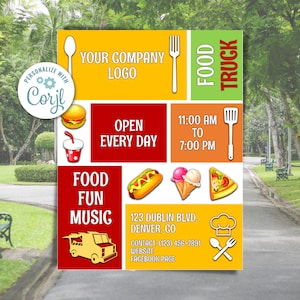 Restauration de food truck, Flyer de food truck, Invitation de food truck, Événement de food truck, Festival de food truck, Flyer alimentaire modifiable, Modifier avec Corjl