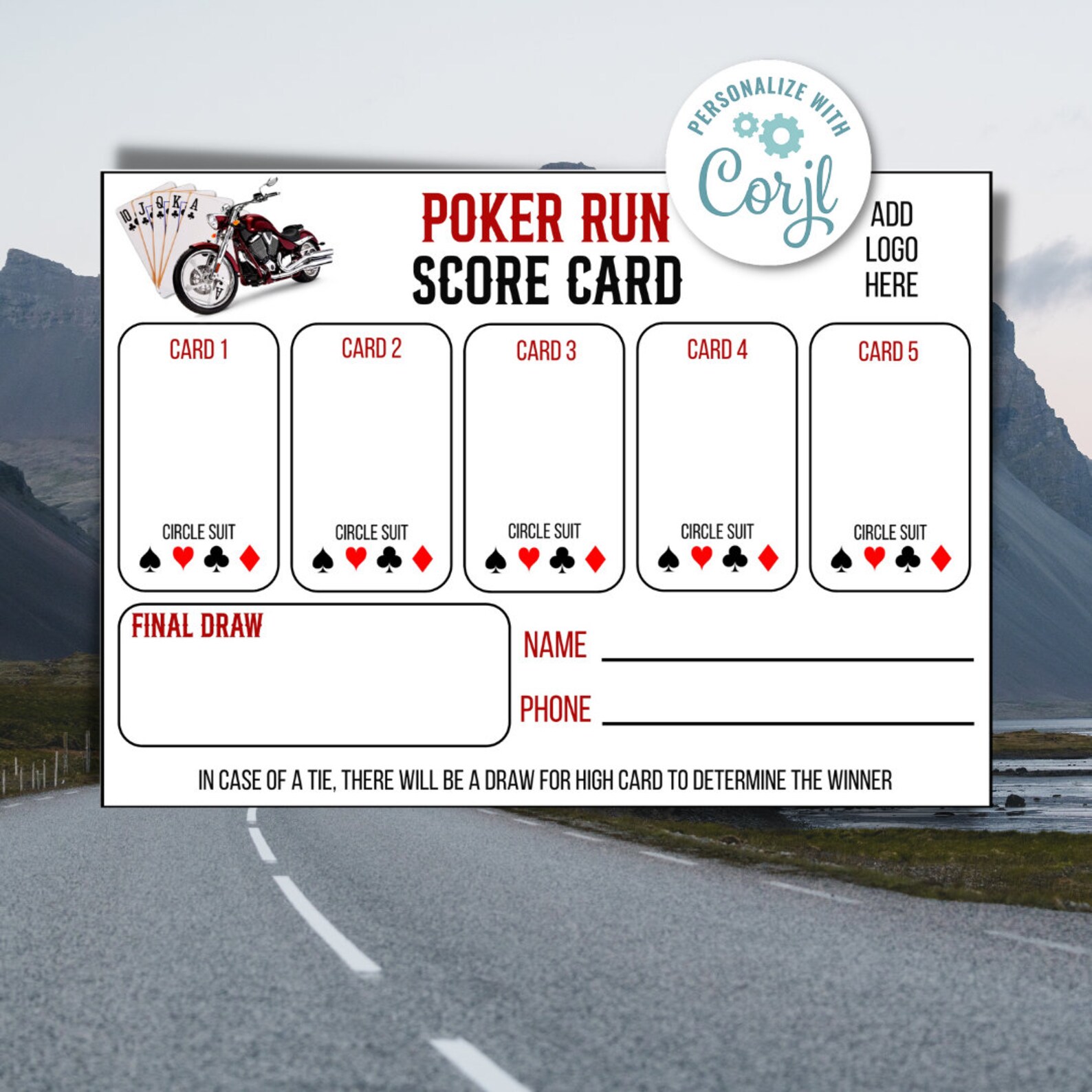 Poker Run Score Card, Custom Poker Run Scorecard, Motorcycle Charity ...