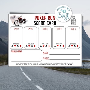 Scorekaart pokerrun – afdrukbaar en bewerkbaar scoreblad voor motorritten, liefdadigheidsevenementen en funruns – direct downloaden