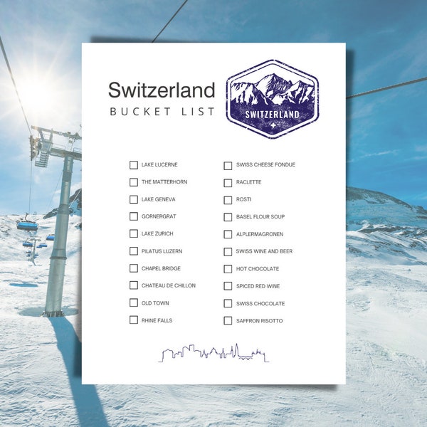 Travel Bucket List, Switzerland Travel Bucket List, Printable Travel Bucket List, Adventure List, Switzerland Foodie List, Switzerland
