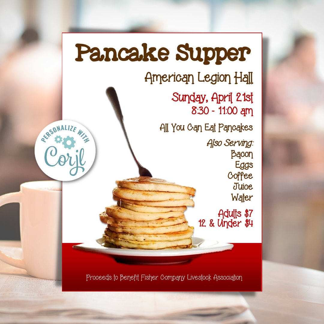 Pancake Breakfast Flyer, Pancake Supper Flyer, Breakfast Fundraiser