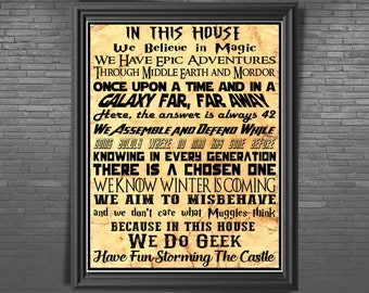 In This House We Do Geek Print: Movie & Magic Quotes Poster (Digital Download)