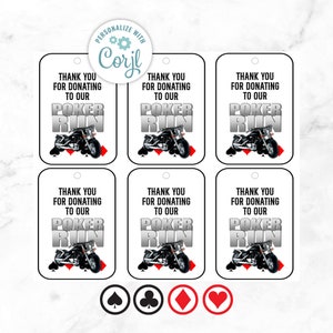 Poker Run Thank You Gift Tags – Printable & Editable Favor Tags for Motorcycle Rides, Charity Events, Participant Gifts – Instant Download