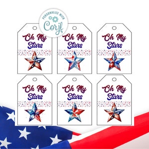 Editable 4th of July Gift Tags, Patriotic Favor Tags – USA Red White Blue Tags – Instant Download – July 4th Party Decor, Printable