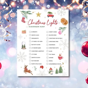 Christmas Lights Scavenger Hunt, Scavenger Hunt, Holiday Scavenger Hunt, Christmas Game, Printable Christmas Game, Children&#39;s Game
