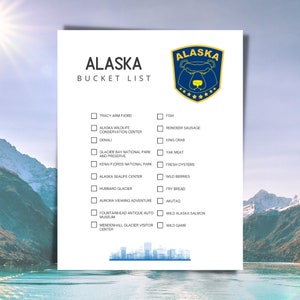 Travel Bucket List, Alaska Travel Bucket List, Printable Travel Bucket List, Adventure List, Alaska Foodie List, Alaska, Bucket List
