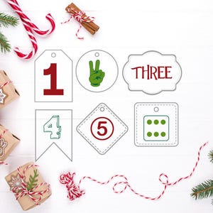 Christmas Countdown Number Tags – Printable Holiday Countdown – Advent Calendar Tags – Festive Number Labels – Instant Download