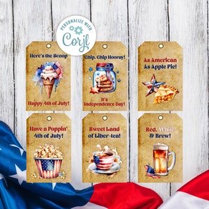 Editable 4th of July Gift Tags, Patriotic Favor Tags – USA Red White Blue Tags – Instant Download – July 4th Party Decor, Printable