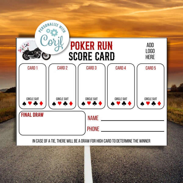 Poker Run Score Card, Custom Poker Run Scorecard, Motorcycle Charity Event Score Card, Score Card, Edit with Corjl, Scorecard