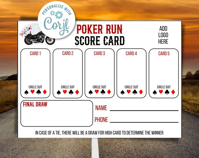 Poker Run Scorecard – Printable &amp; Editable Score Sheet for Motorcycle ...