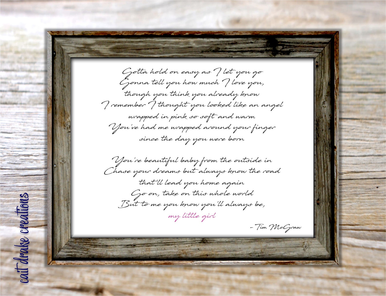 My Little Girl Tim Mcgraw Song Lyrics Poster Digital Print Etsy