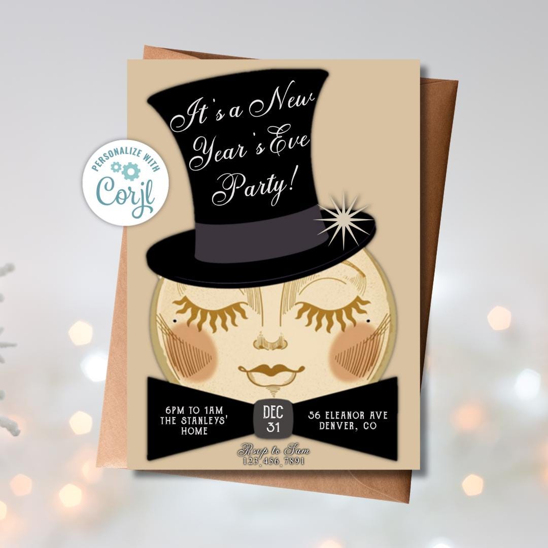Vintage New Year's Eve Party Invitation (Digital Template)