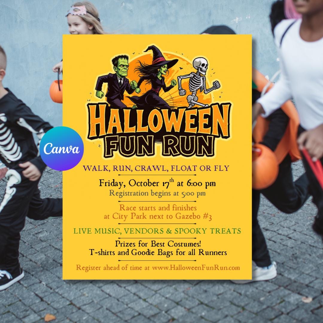 Halloween Fun Run Flyer: Spooky 5K Event Poster (editable Canva