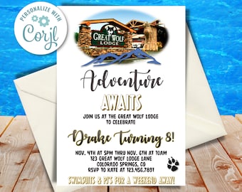 Great Wolf Lodge Invitation, Great Wolf Lodge Swim, Birthday Party Invitation, Water Park Birthday, Birthday Invitation, Birthday Invite