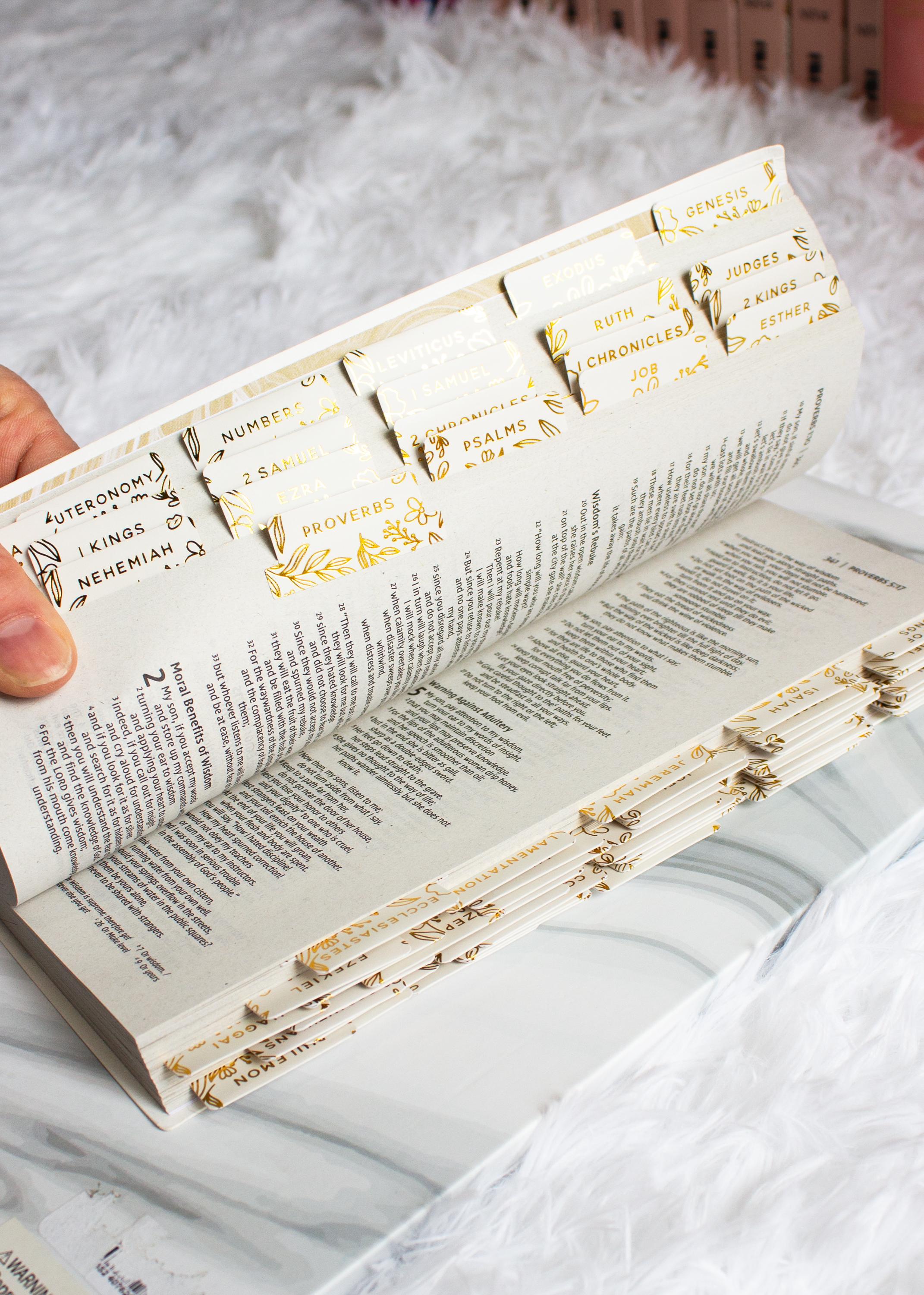 Bible Tabs – White and Gold Foil Design