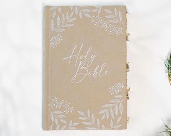 Elegant Bride&#39;s Bible Set Beige Compact Edition with Gold Tabs , Personalized Bridal Gift