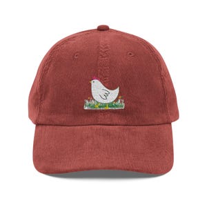 Corduroy Cap, Chicken Hat, Embroidered Vintage Cap, Cute Veterinary Student Gift, Animal Lover Hat, Chicken lovers