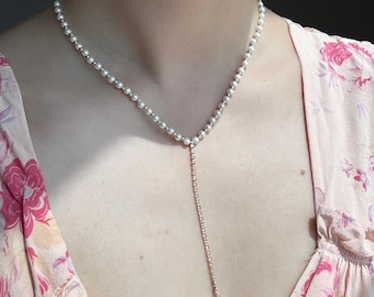 Dainty Pearl Chain Drop Necklace