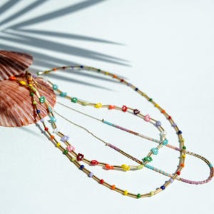 Color Pop Beaded Necklace – Two Styles | Minimal Tube Beads or Flower Power | Dainty Rainbow Jewelry