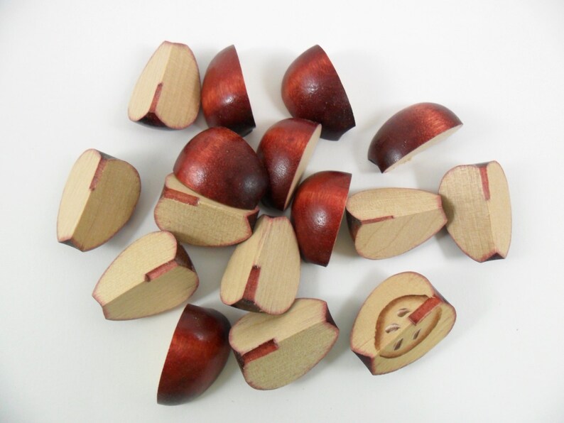 Apple Slices Split Painted Wood Red Cherry 1 1/4 Long Wood Miniatures 20 Pieces image 3