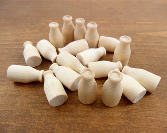 Wood Milk Bottles 7/8" H x 7/16" Diameter Unfinished Wood Miniature - 25 Pieces