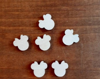 Minnie Mouse Head Stud Earring 12mm Laser Cut Wood - 25 Pieces