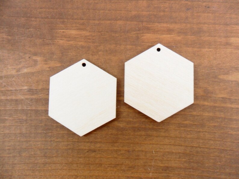 Wood Hexagon Earring Blanks 1 x 1 1/8 x 1/8 Laser Cut Shapes 1 Hole image 1