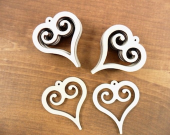 Heart Earring Wood Blanks 2 1/8" x 1 7/8" Laser Cut - 12 Pieces