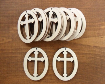 Cross Earrings 2" H Laser Cut Wood - 20 Pieces