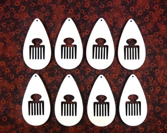 Afro Comb Pick Wood Earring Teardrop 3" H Laser Cut