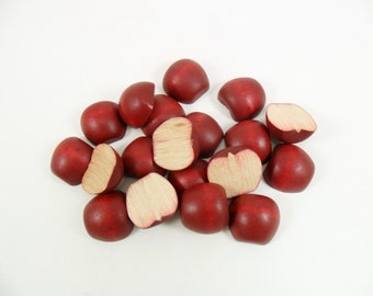 10 pcs 7/8" PAINTED wooden red APPLE halves SPLIT  cherry dimensional craft 